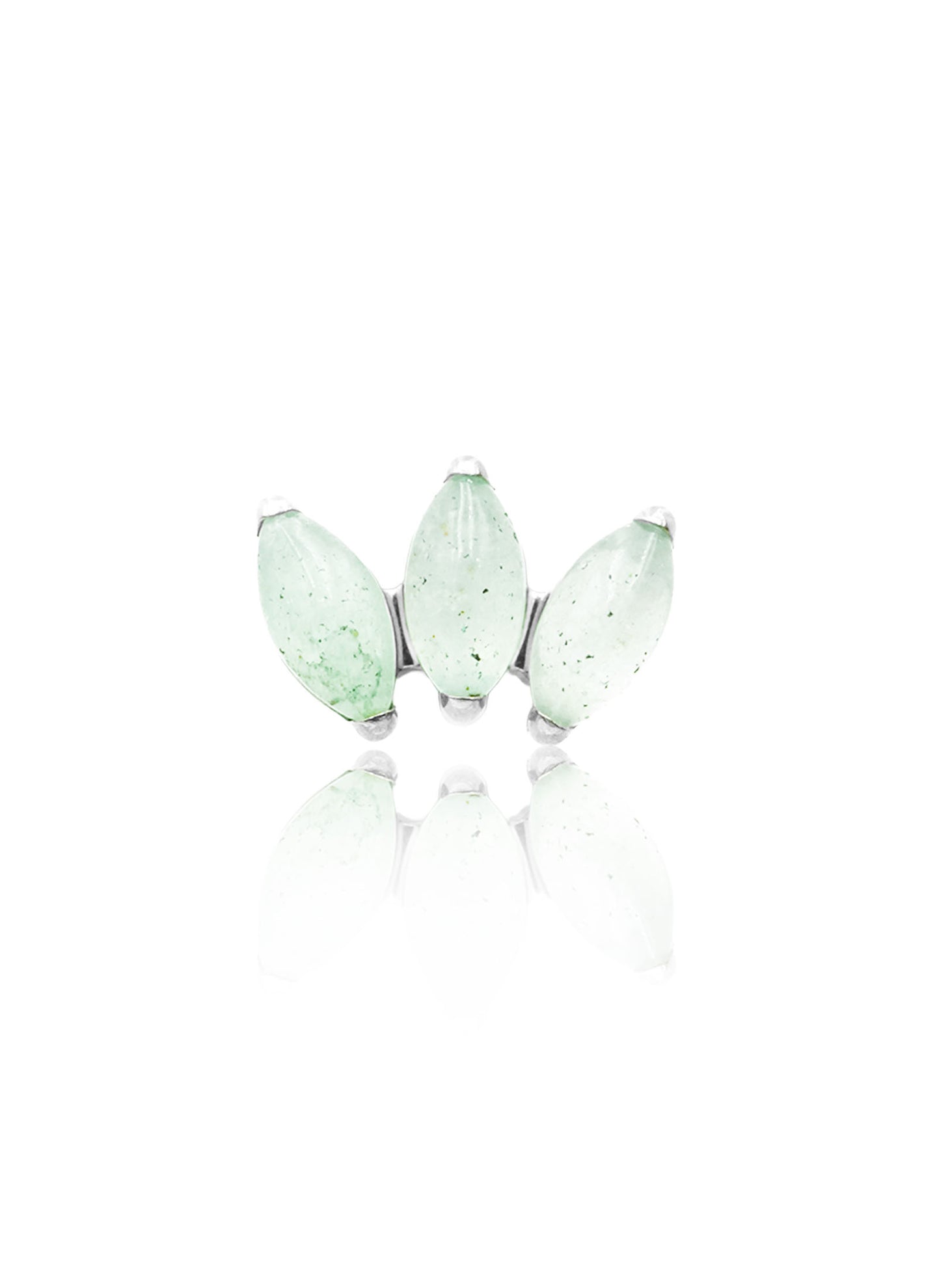 Kolczyk do ucha "straight 3 stone light green" - tytanowy labret w kształcie potrójnej łezki z awenturynem