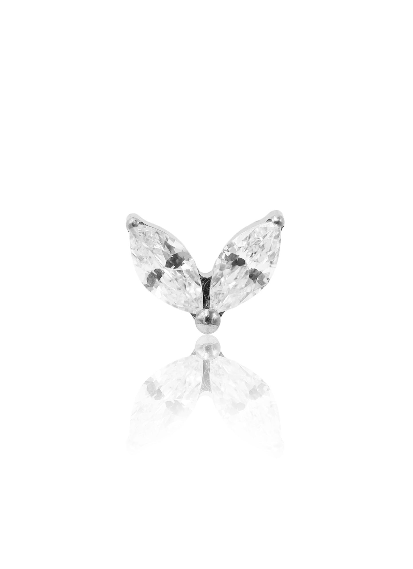 Kolczyk do ucha "Butterfly wings" - tytanowy labret z dwoma cyrkoniami w kształcie łezek