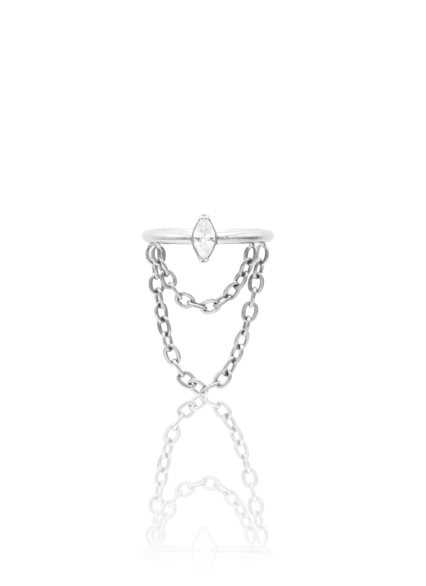 Kolczyk do ucha "Cascade chain" - tytanowy clicker z łańcuszkiem i cyrkonią 8mm