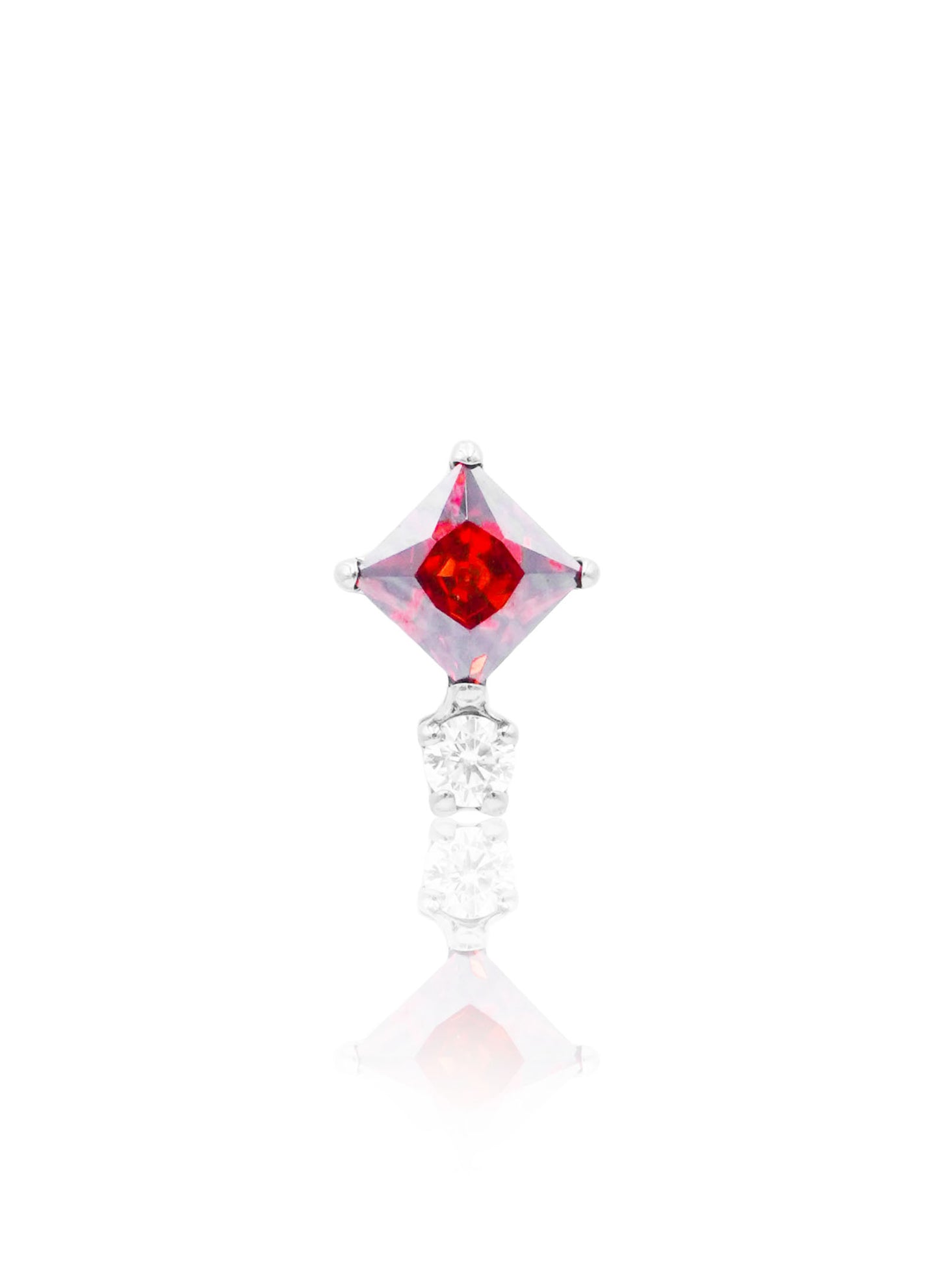 Kolczyk do ucha "Ruby drop" - tytanowy labret z czerwoną cyrkonią