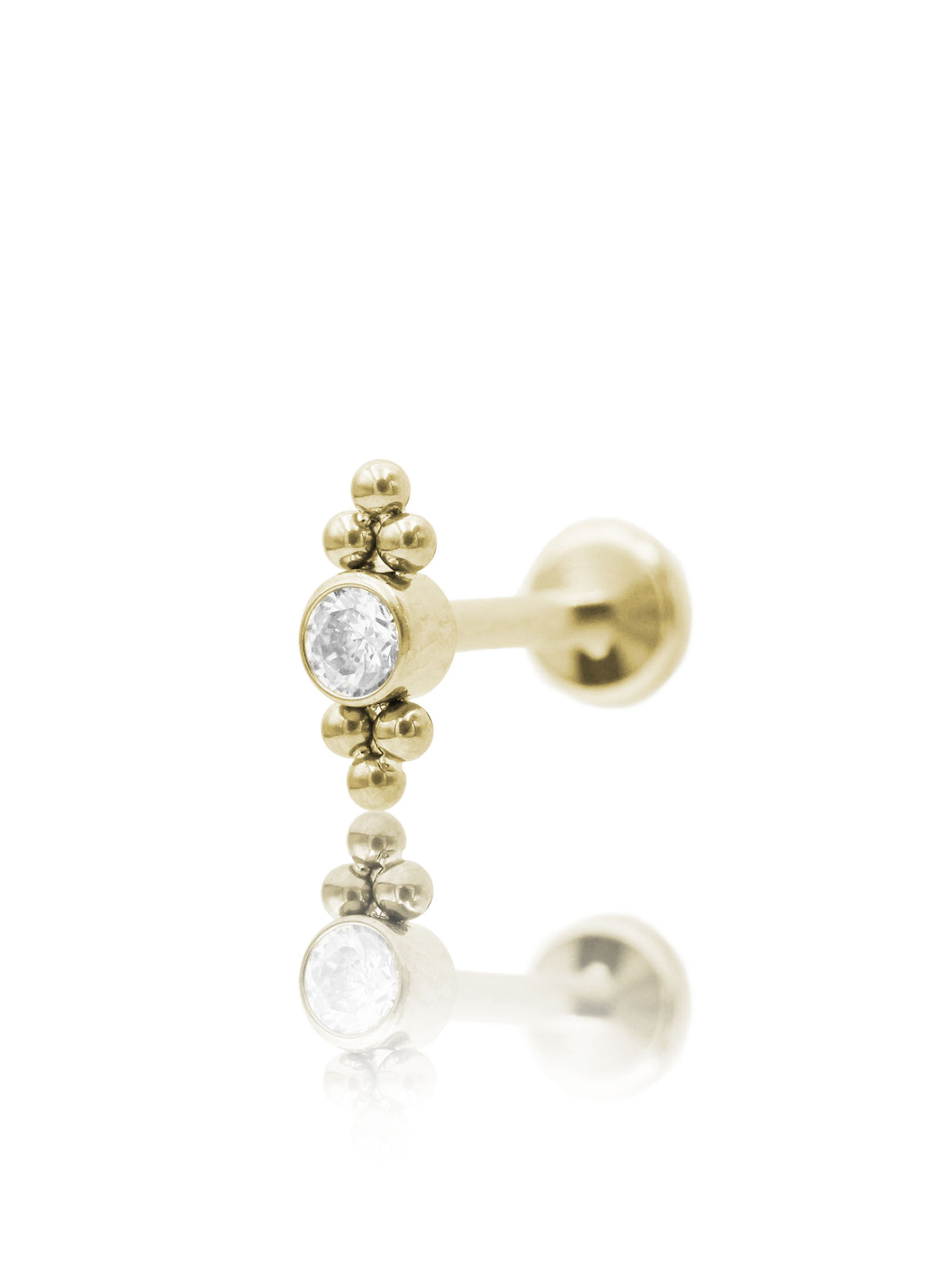 Kolczyk do ucha "Beaded halo" - złoty tytanowy labret z cyrkonią i kuleczkami