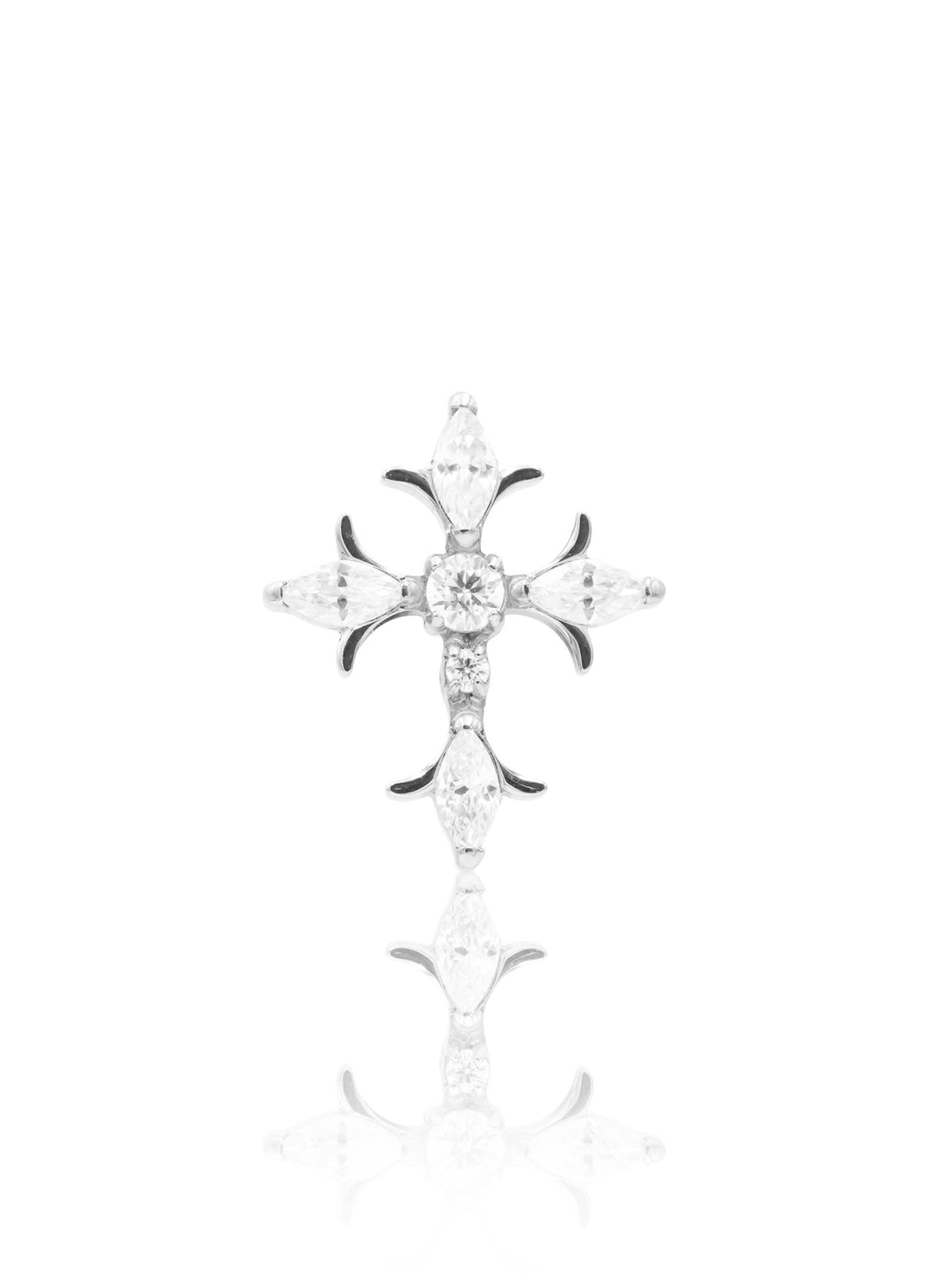 Kolczyk do ucha "Celestial cross" - tytanowy labret w kształcie krzyża z cyrkoniami