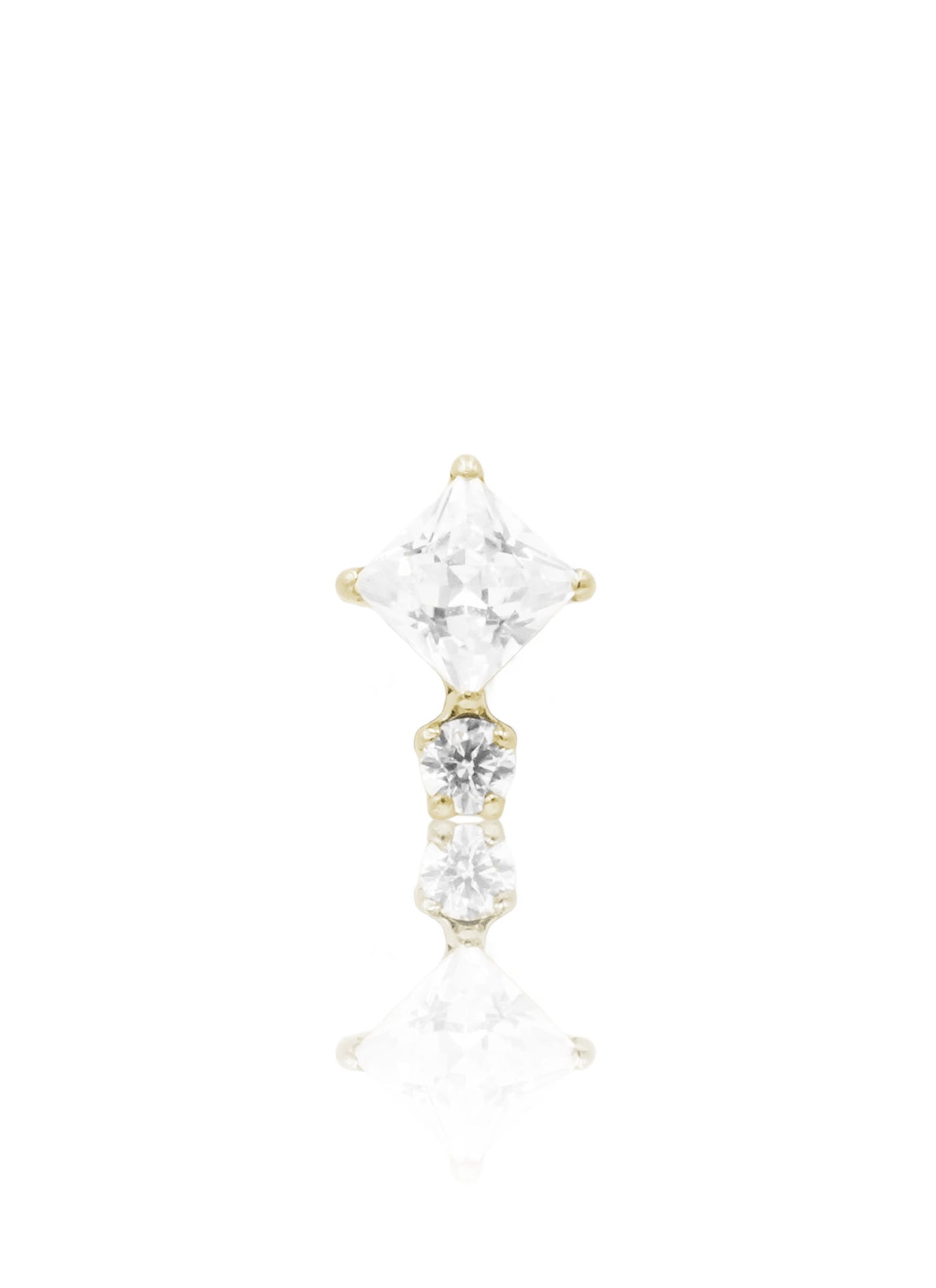 Kolczyk do ucha "Crystal kite" - złoty tytanowy labret z dwoma cyrkoniami