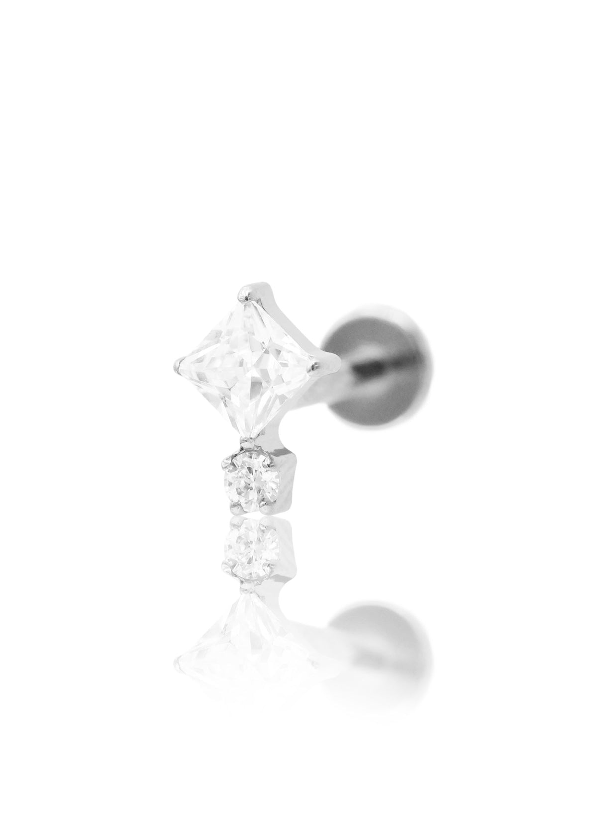 Kolczyk do ucha "Crystal kite" - tytanowy labret z dwoma cyrkoniami
