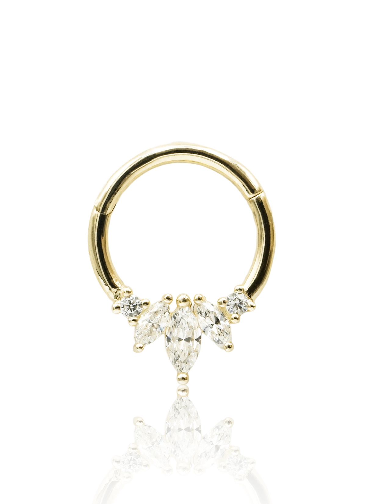 Kolczyk do ucha lub nosa "Golden Marquise Crown" - 14K złoty clicker z cyrkoniami