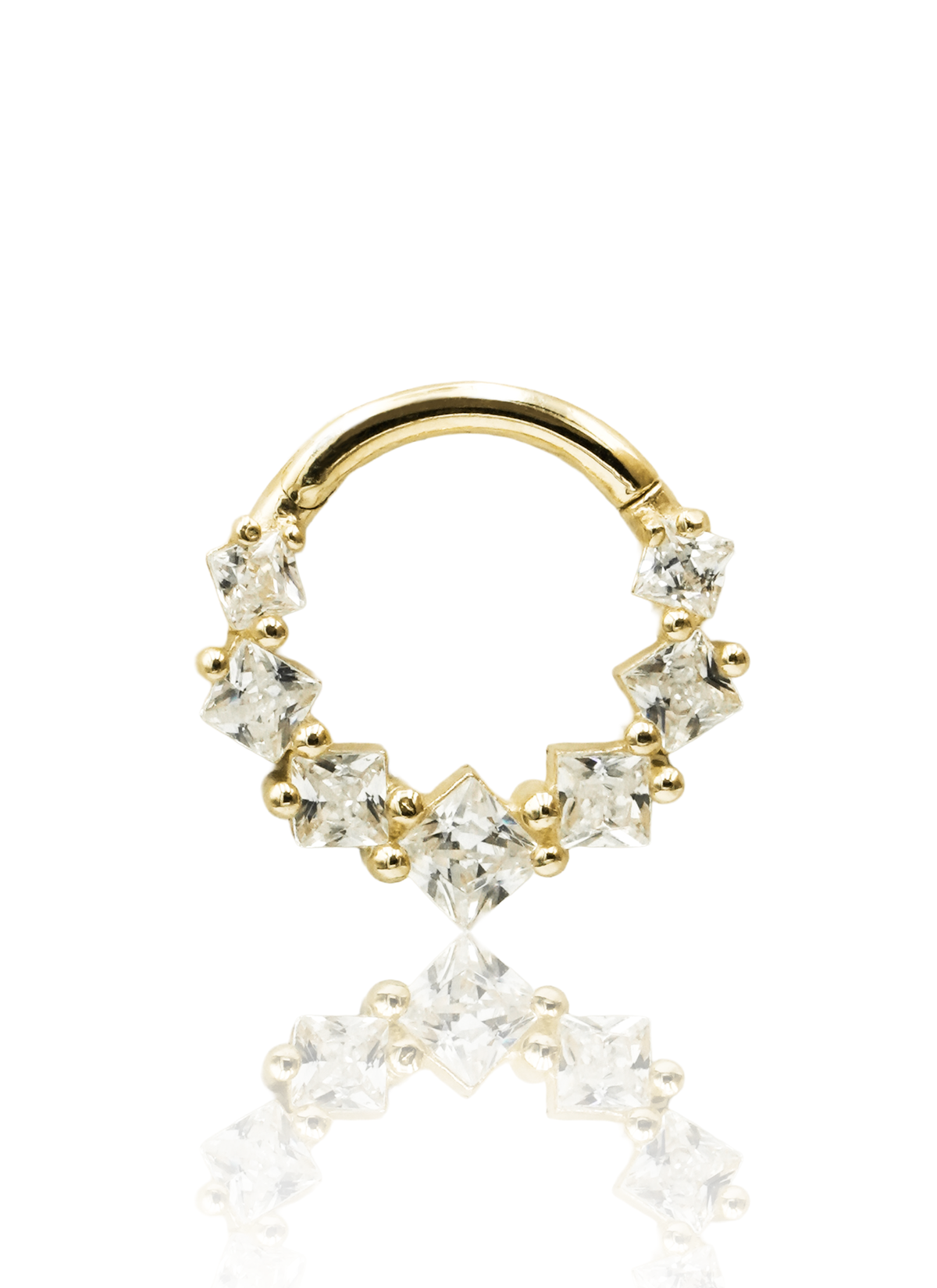 Kolczyk do ucha lub nosa "Golden Crystal Halo" - 14K złoty clicker z cyrkoniami