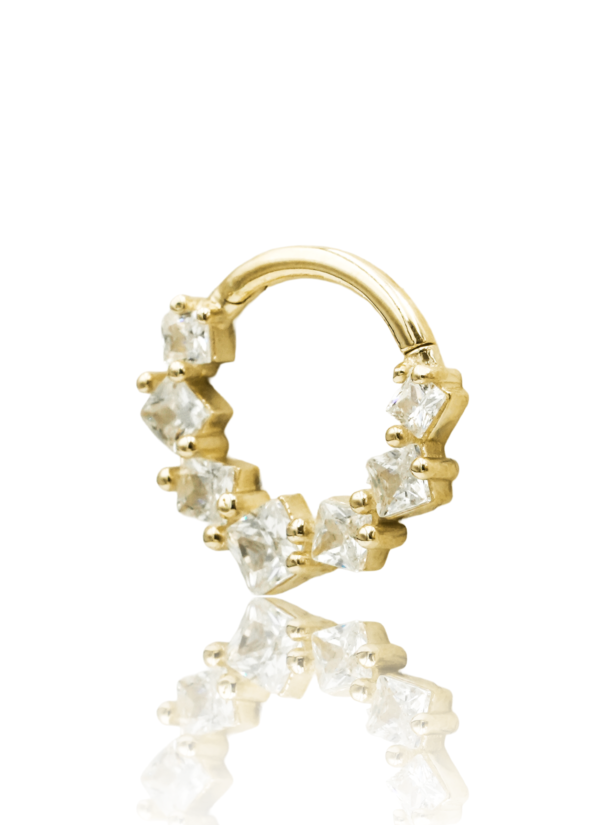 Kolczyk do ucha lub nosa "Golden Crystal Halo" - 14K złoty clicker z cyrkoniami