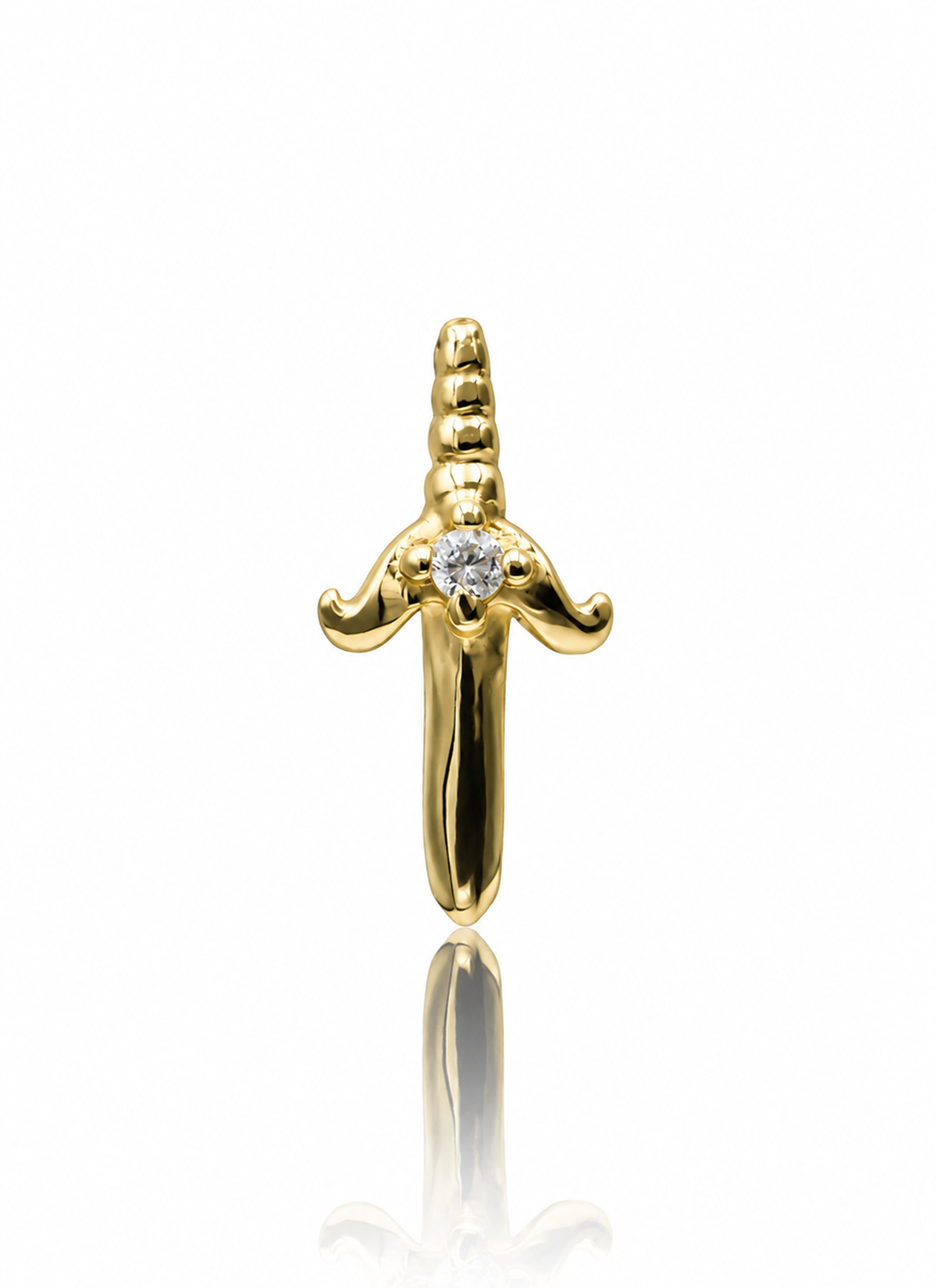 Kolczyk do ucha "Golden dagger" - 14K złoty labret w kształcie miecza