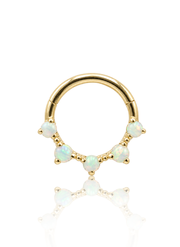 Kolczyk do ucha lub nosa "Golden Opal Crown" - 14K złoty clicker z opalami