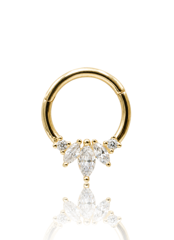 Kolczyk do ucha lub nosa "Golden Marquise Crown" - 14K złoty clicker z cyrkoniami