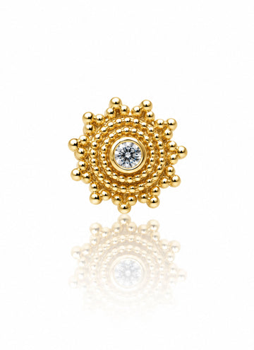 Kolczyk do ucha "Golden Mandala" - nakrętka 14K w kształcie słońca z cyrkonią
