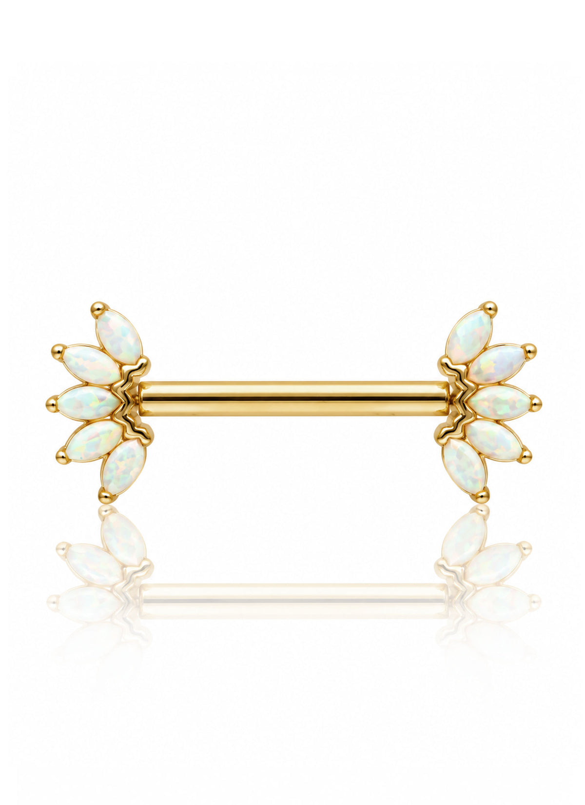 Kolczyk do sutka "Opal Wings" - sztanga ze złota 14k z opalami