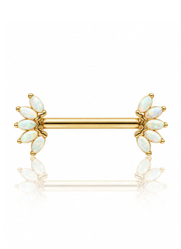 Kolczyk do sutka "Opal Wings" - sztanga ze złota 14k z opalami