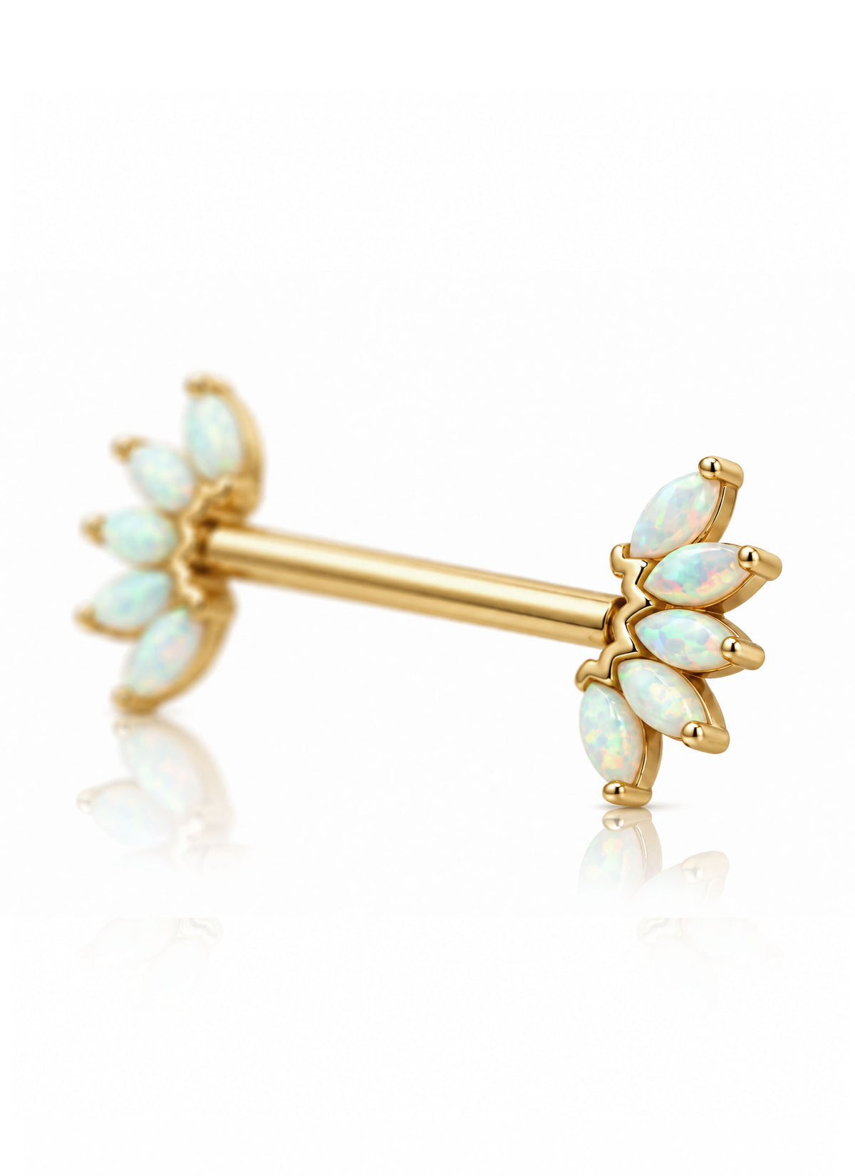 Kolczyk do sutka "Opal Wings" - sztanga ze złota 14k z opalami