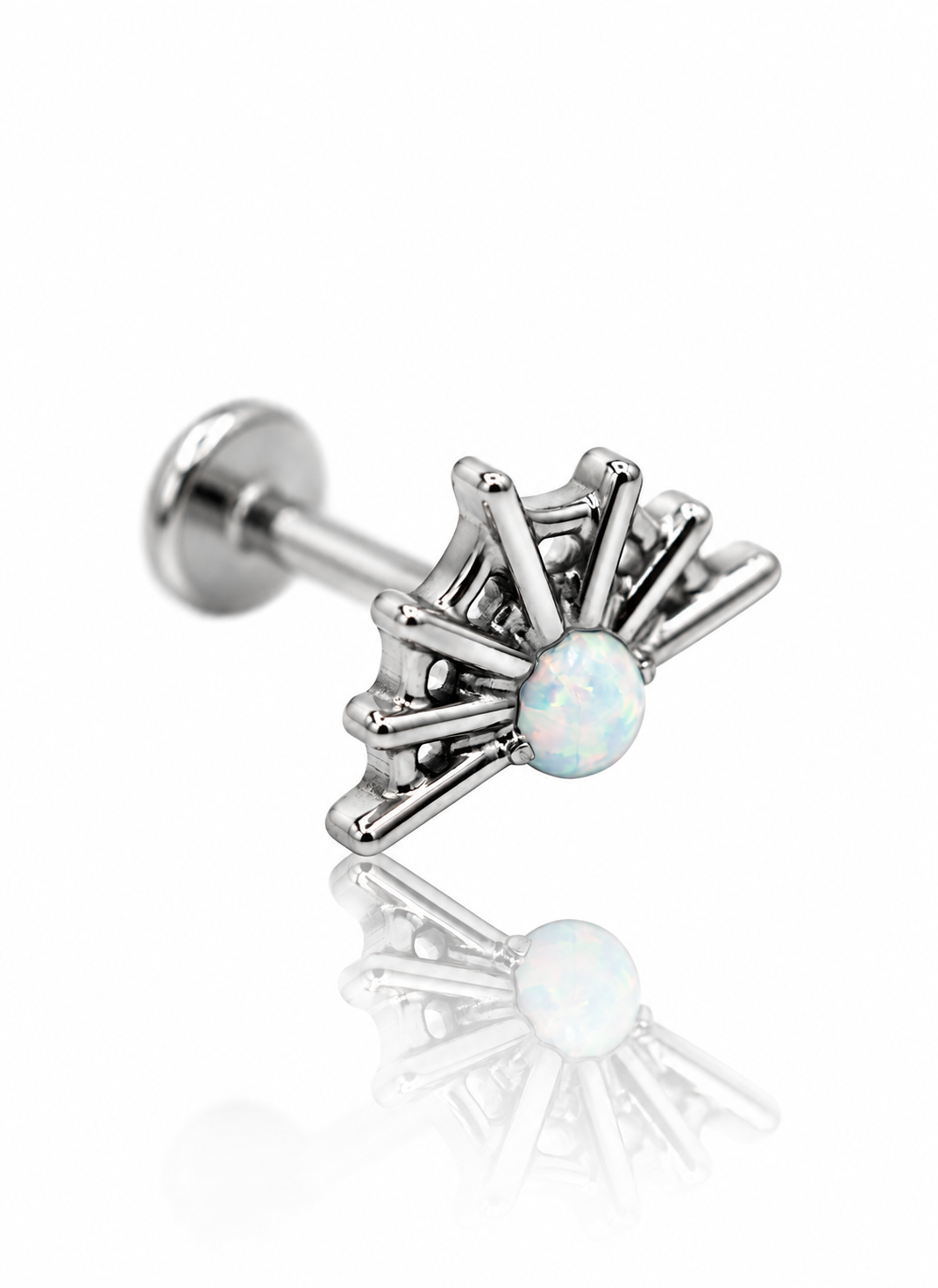 Earring "Opal web" - titanium labret spider web with opal