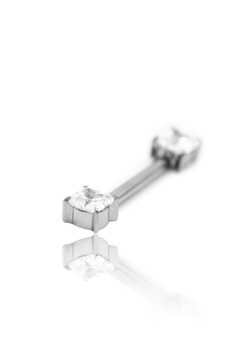 Kolczyk do sutków "Double heart" - tytanowa sztanga z cyrkoniami