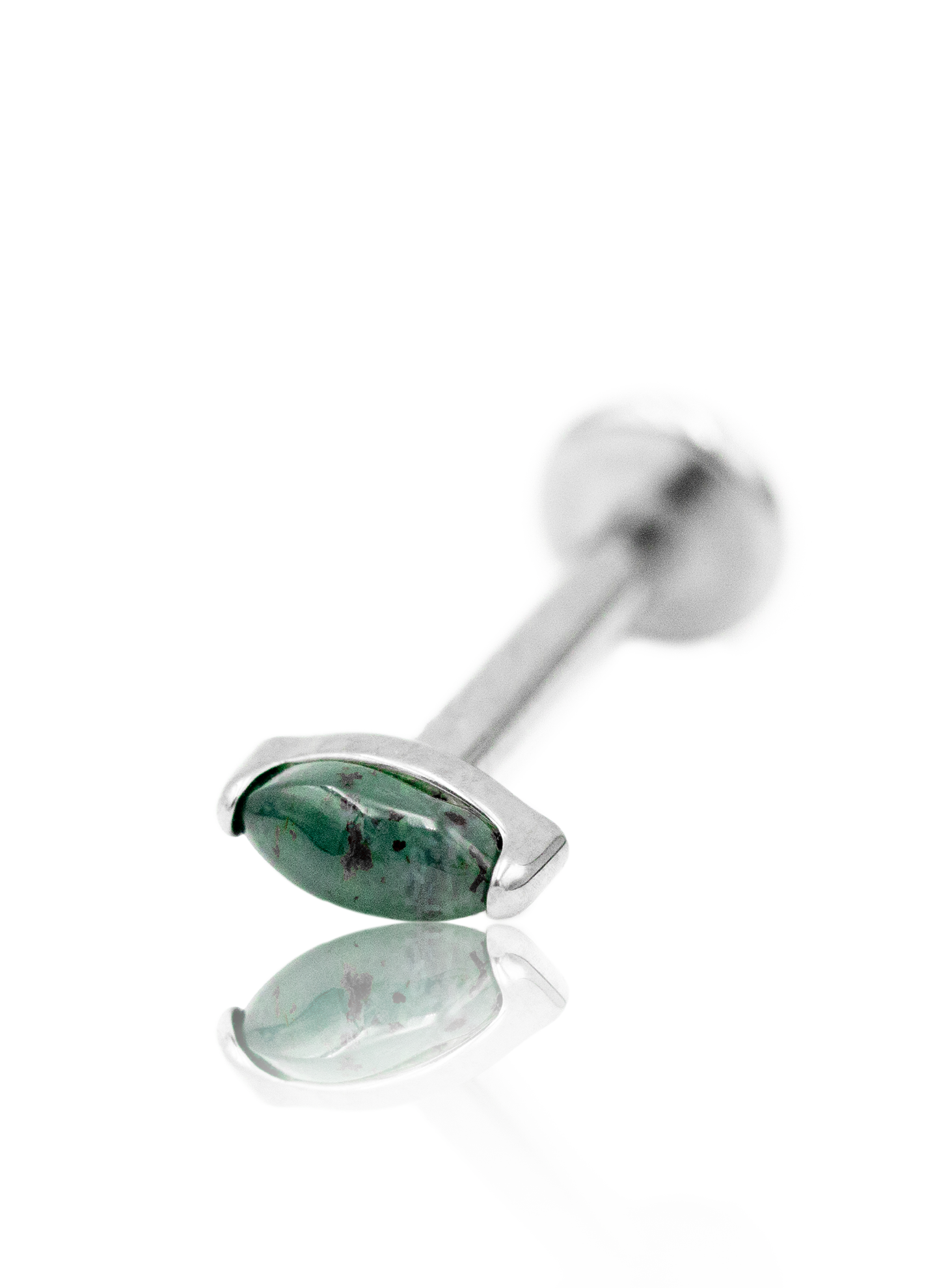 Kolczyk do ucha "1 long stone greenish" - tytanowy labret z kamieniami
