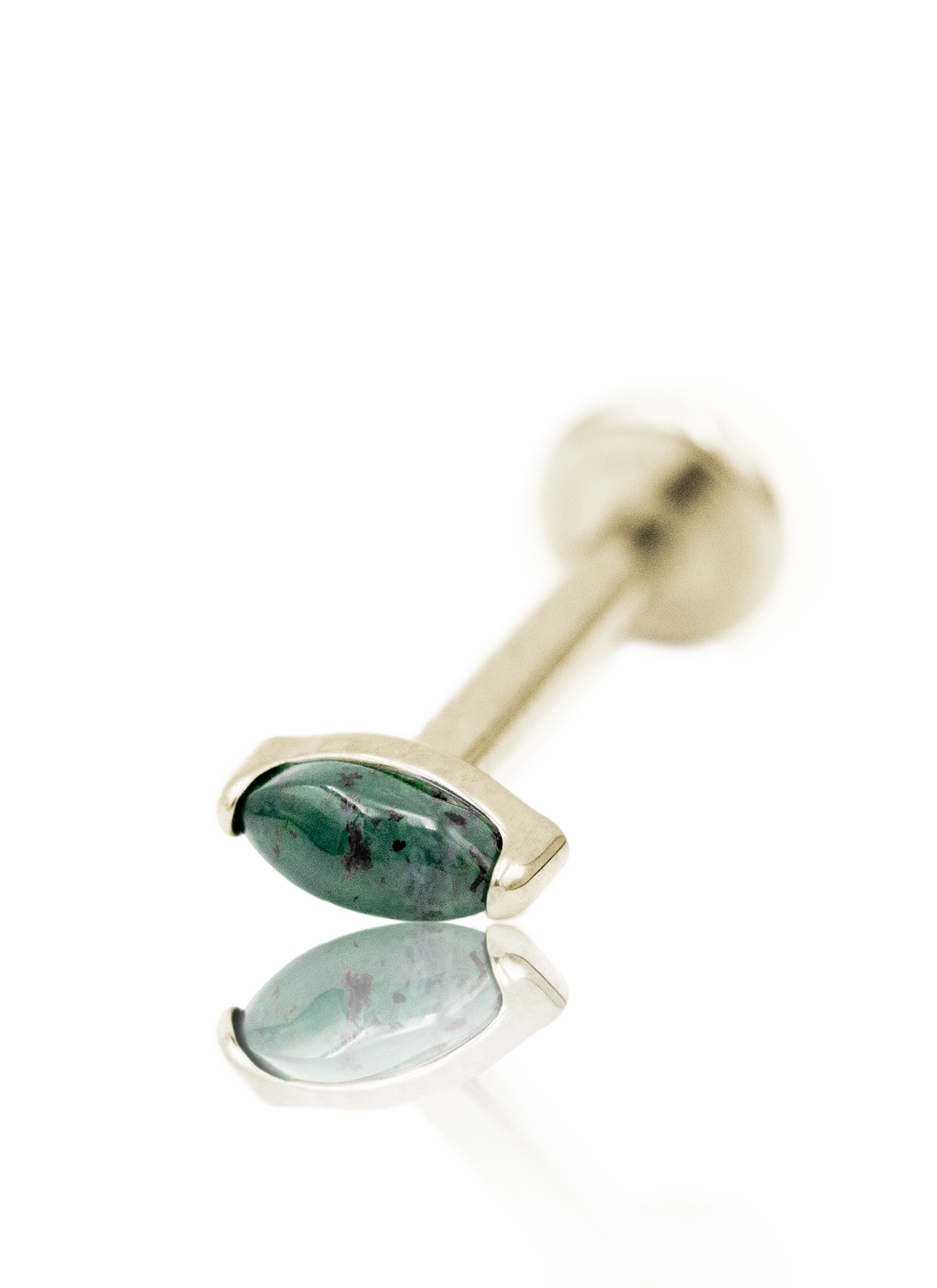 Earring "1 long stone greenish" - anodized titanium labret with stones
