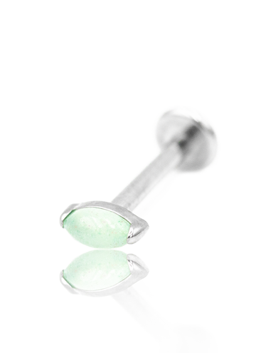Kolczyk do ucha "1 long stone light green" - tytanowy labret z kamieniami