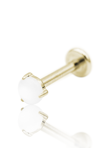 Kolczyk do ucha "1 stone pearl white" - anodyzowany tytanowy labret z kamieniami