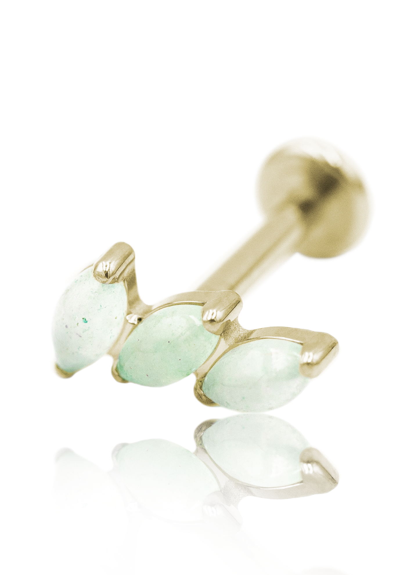 Kolczyk do ucha "3 stone light green" - anodyzowany tytanowy labret z kamieniami