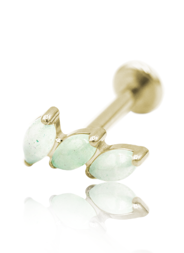 Kolczyk do ucha "3 stone light green" - anodyzowany tytanowy labret z kamieniami