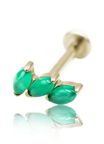 Kolczyk do ucha "3 stone green" - anodyzowany tytanowy labret z kamieniami