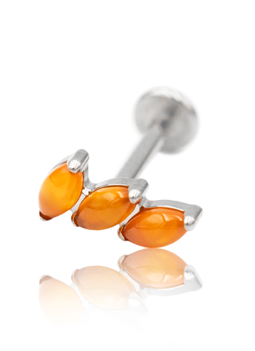 Kolczyk do ucha "3 stone red" - tytanowy labret z kamieniami