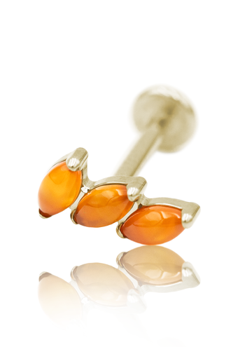 Kolczyk do ucha "3 stone red" - anodyzowany tytanowy labret z kamieniami