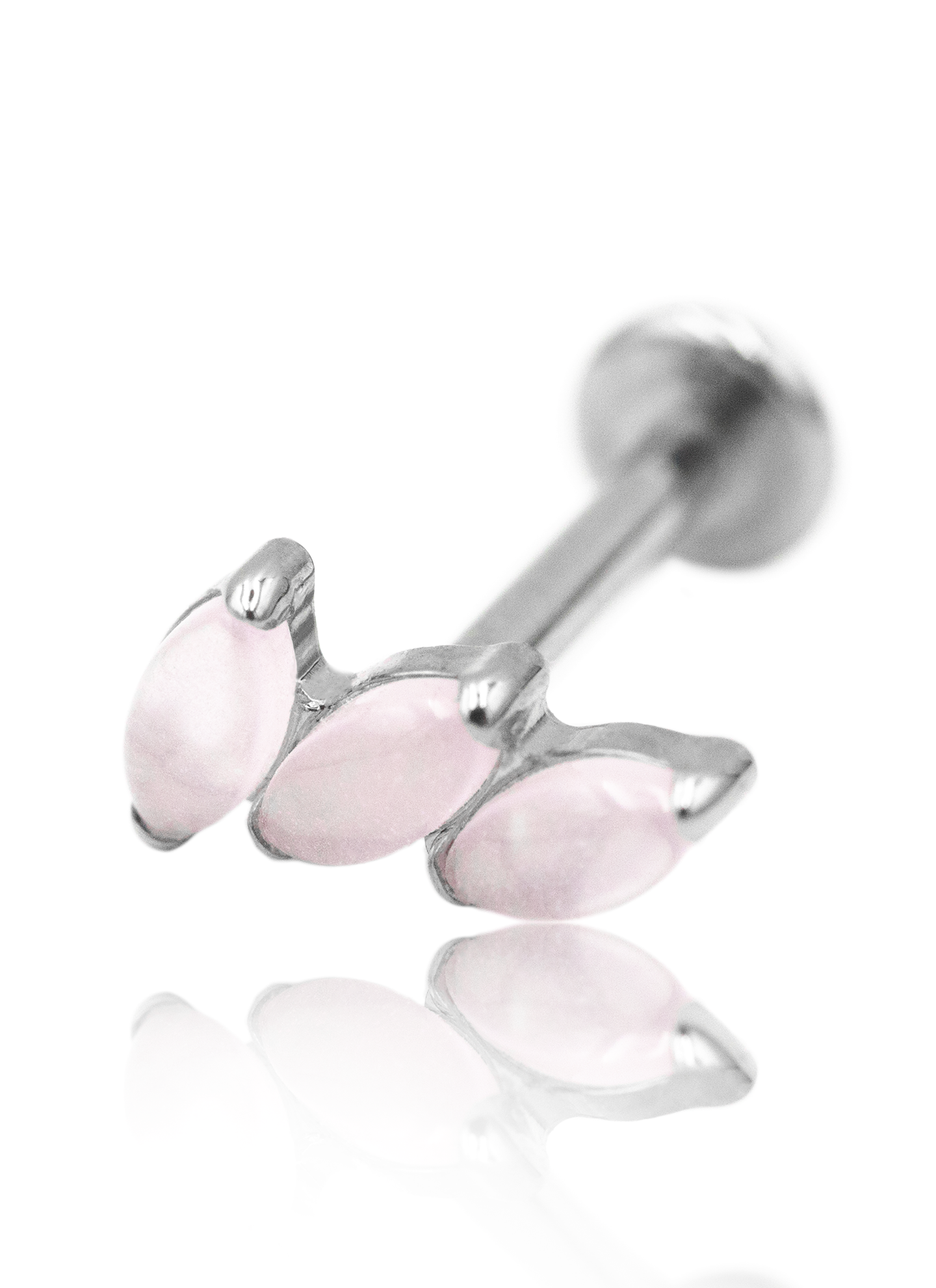 Kolczyk do ucha "3 stone pink" - tytanowy labret z kamieniami