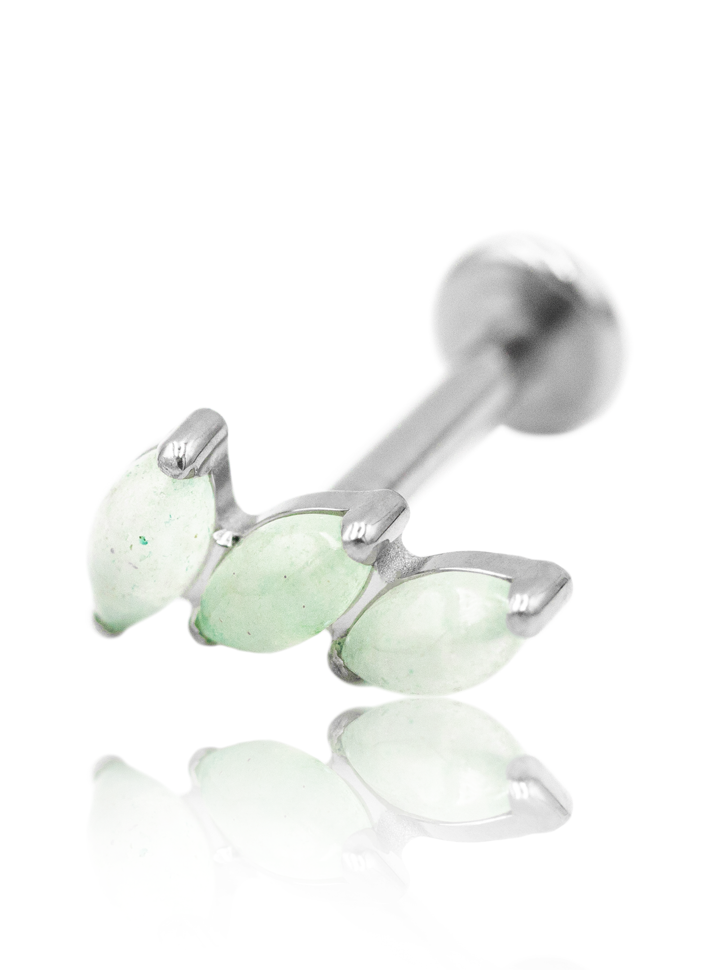 Kolczyk do ucha "3 stone light green" - tytanowy labret z kamieniami