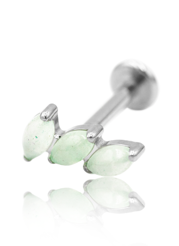 Kolczyk do ucha "3 stone light green" - tytanowy labret z kamieniami
