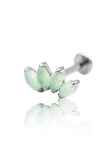 Kolczyk do ucha "4 stone light green" - tytanowy labret z kamieniami