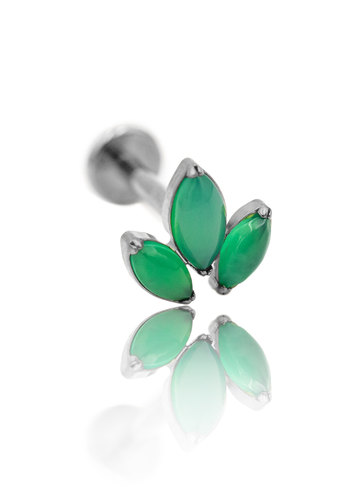 Kolczyk do ucha "Green leaf" - tytanowy kolczyk z kamieniem naturalnym