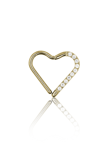 Kolczyk do ucha "Heart zirconia" - anodyzowany tytanowy clicker z cyrkoniami