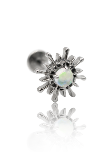 Kolczyk do ucha "Opal sun" - tytanowy labret z opalem