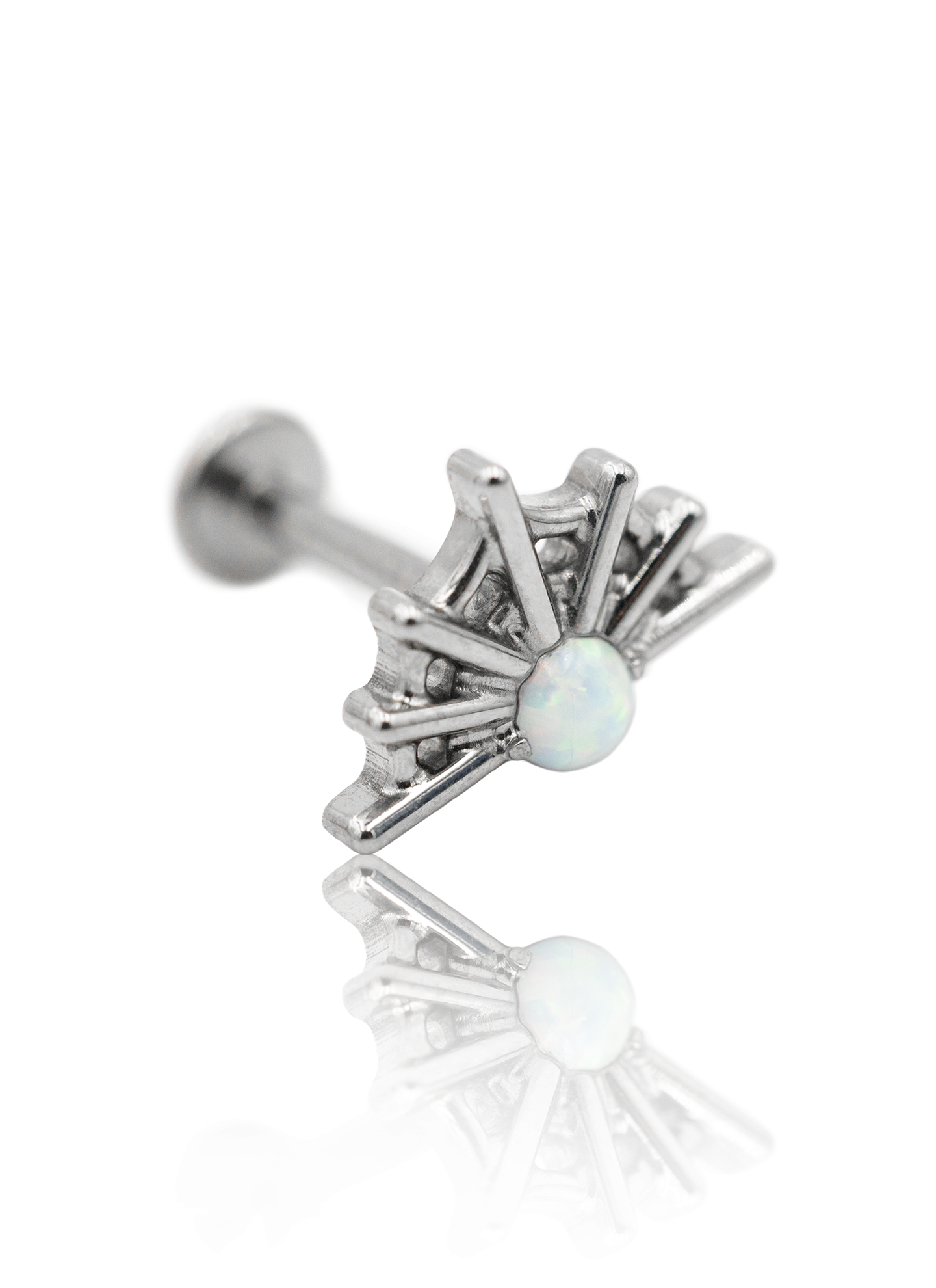 Earring "Opal web" - titanium labret spider web with opal
