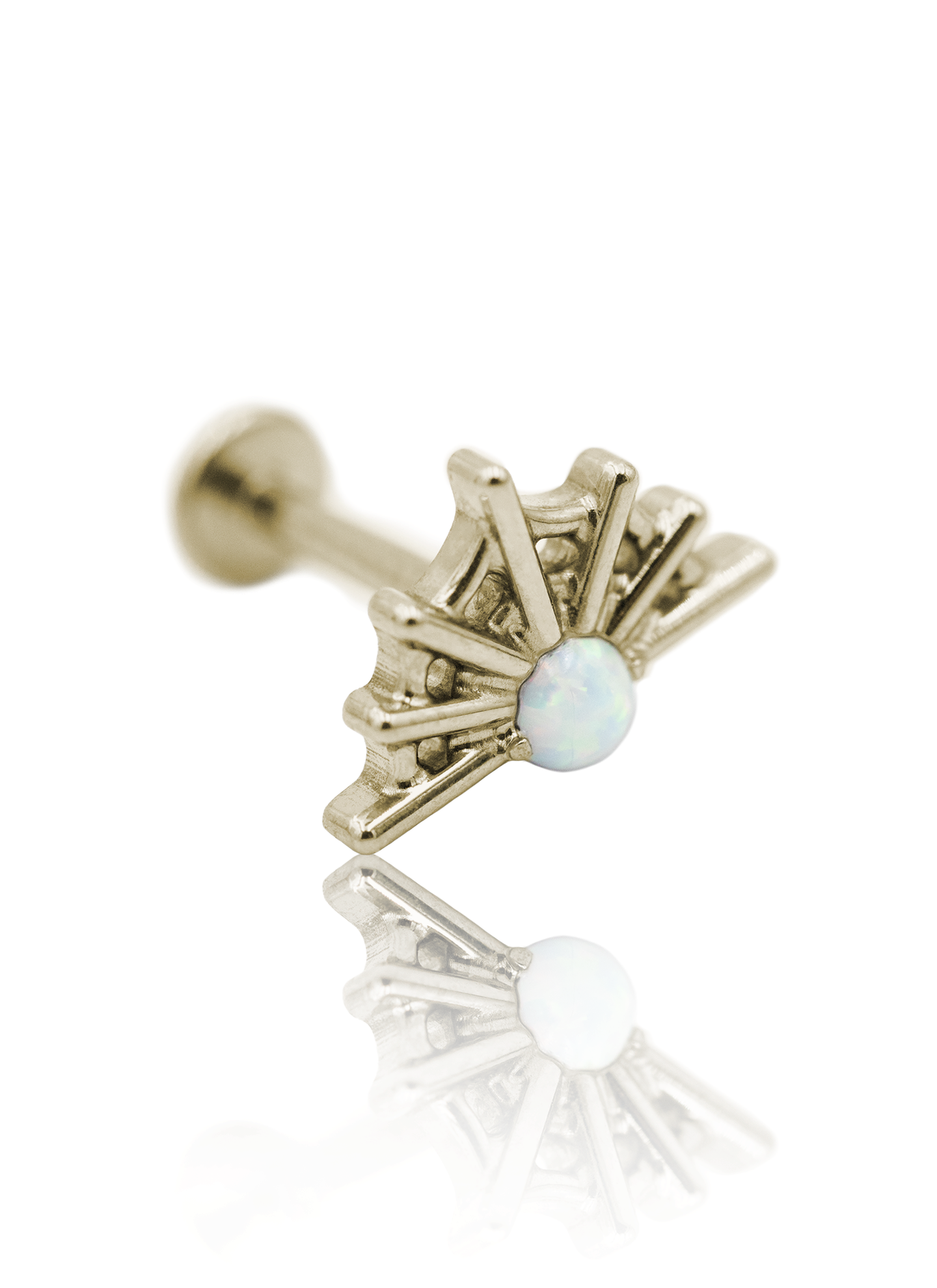 Ear stud "Opal web" - anodized titanium labret spider web with opal