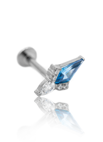 Kolczyk do ucha "Sharpie blue" - tytanowy labret z cyrkoniami