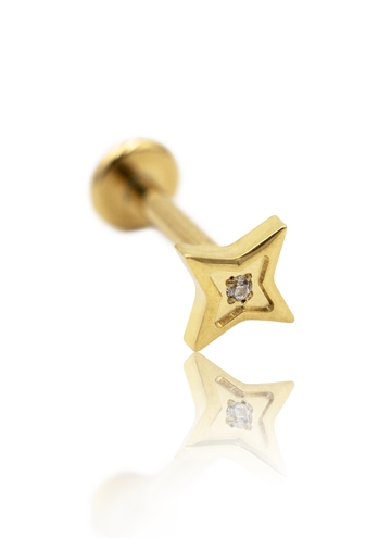 Kolczyk do ucha "Star zirconia" - złoty tytanowy labret z pojedynczą cyrkonią