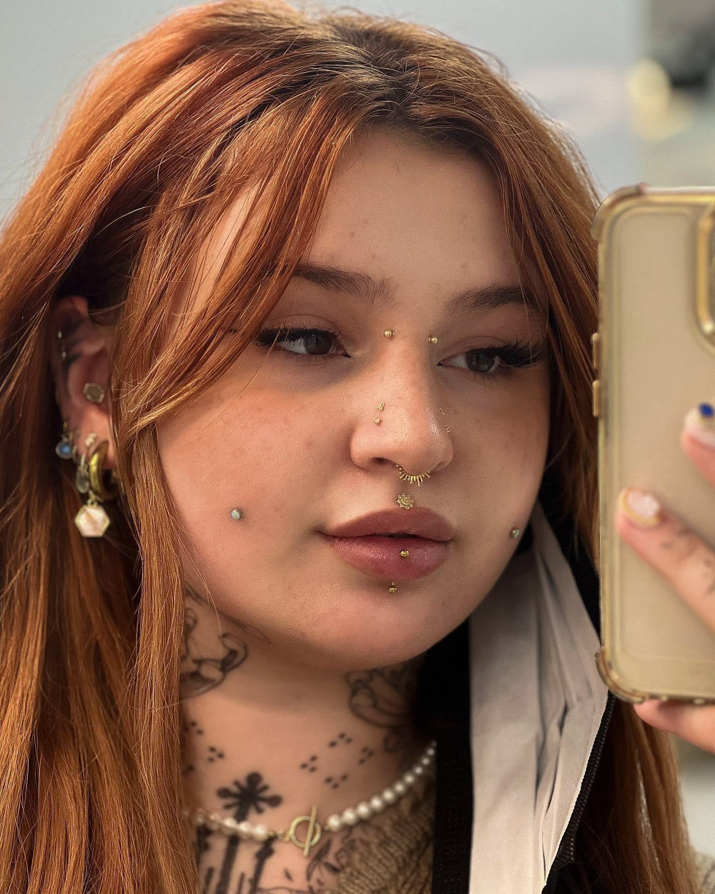 Kolczyk do ucha "Aztec" - 14K złoty labret z cyrkoniami