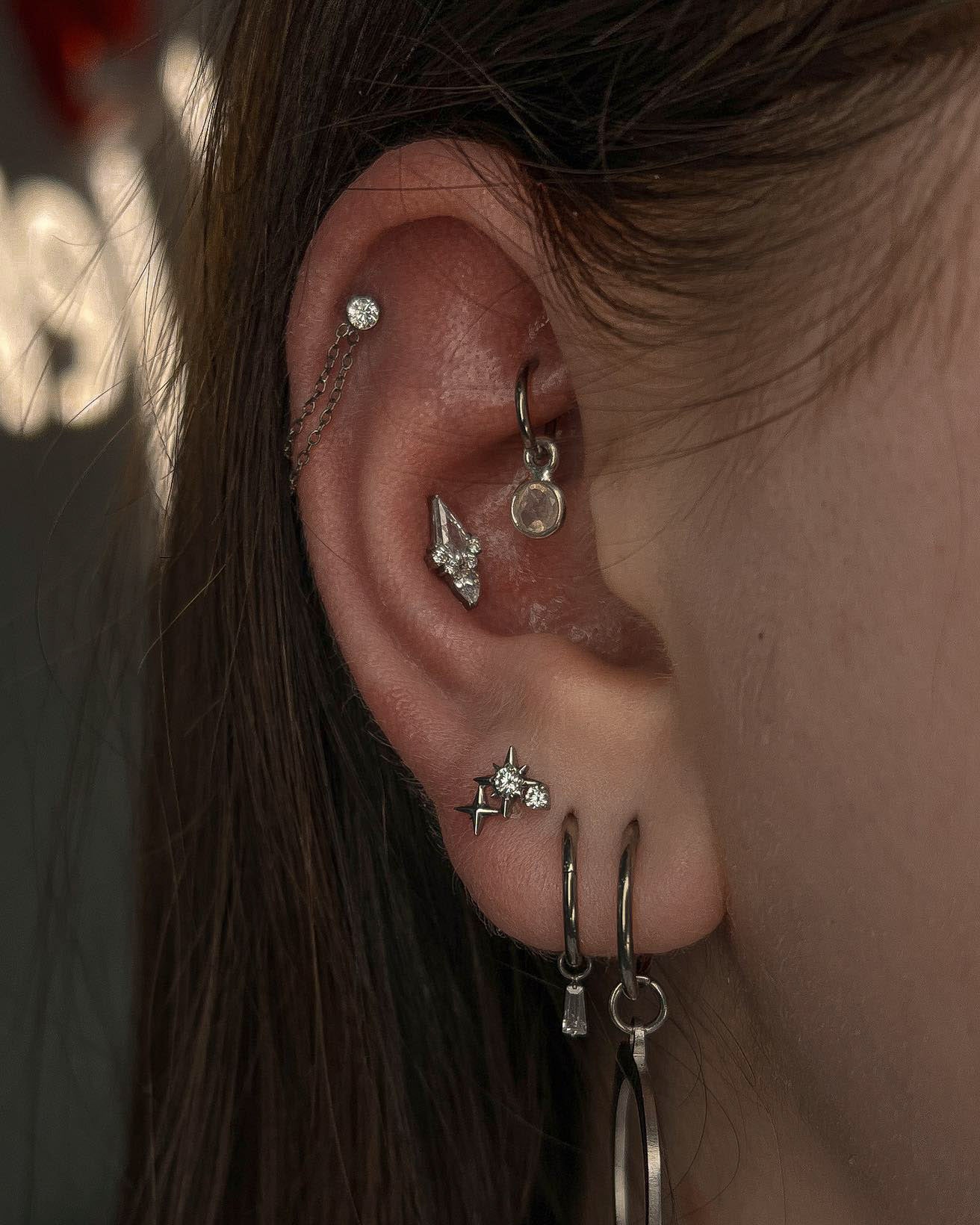 Kolczyk do ucha "Diamond crystal"- tytanowy labret z cyrkoniami