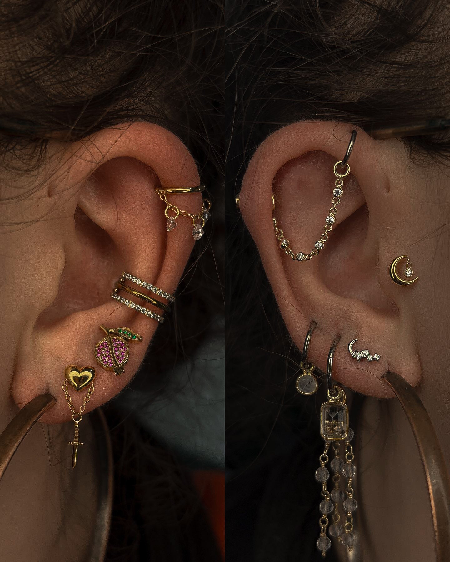 Kolczyk do ucha "Golden night" - anodyzowana tytanowa nakrętka