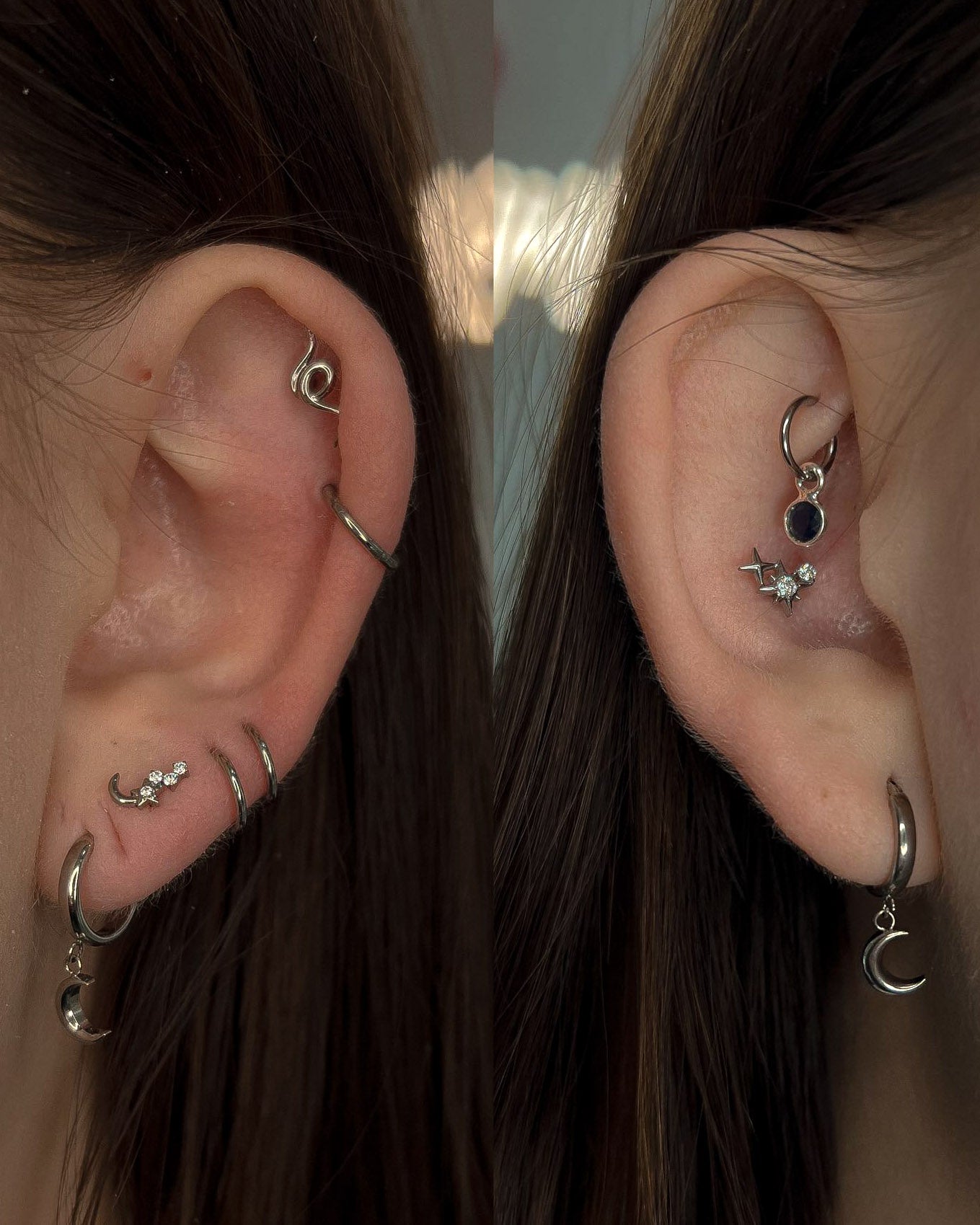 Kolczyk do ucha "Hanging moon" - tytanowy clicker z zawieszką księżycem