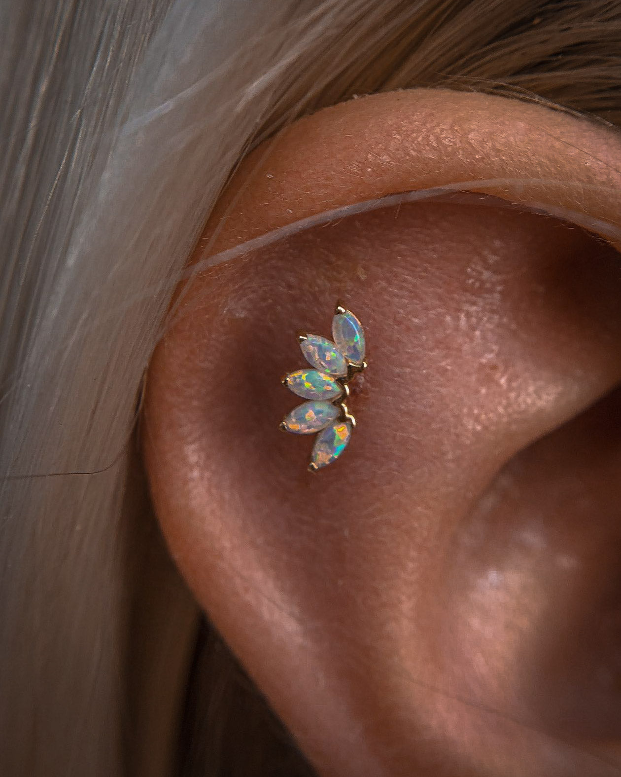 Kolczyk do ucha "Many opals" - 14K złoty labret