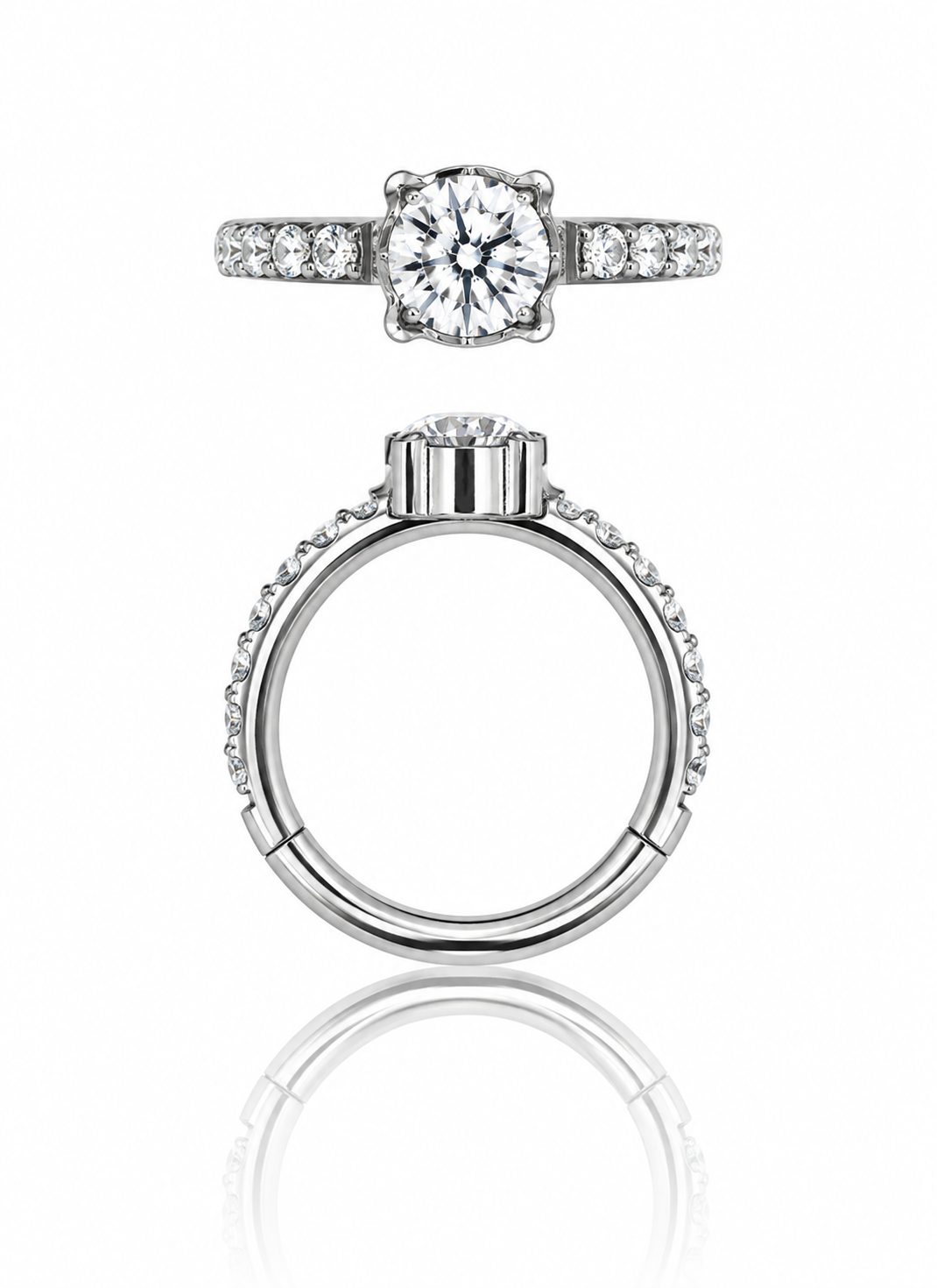 "Big one" earring - titanium clicker with a large cubic zirconia