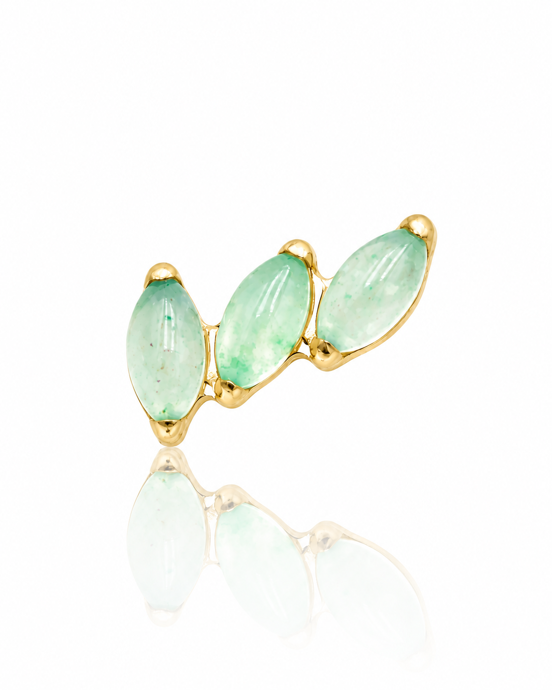 "3 stone light green" ear stud - anodized titanium labret with stones