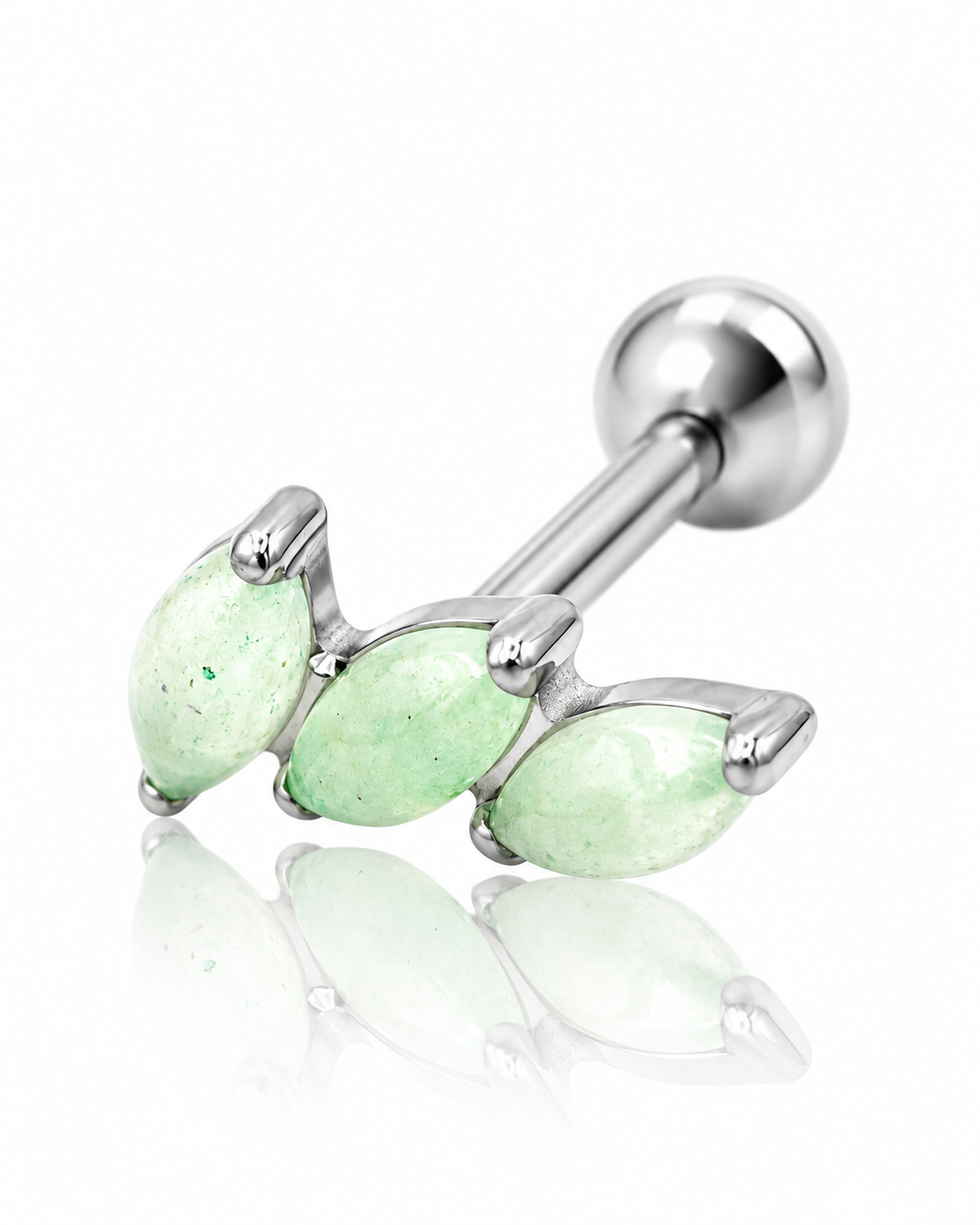 Kolczyk do ucha "3 stone light green" - tytanowy labret z kamieniami