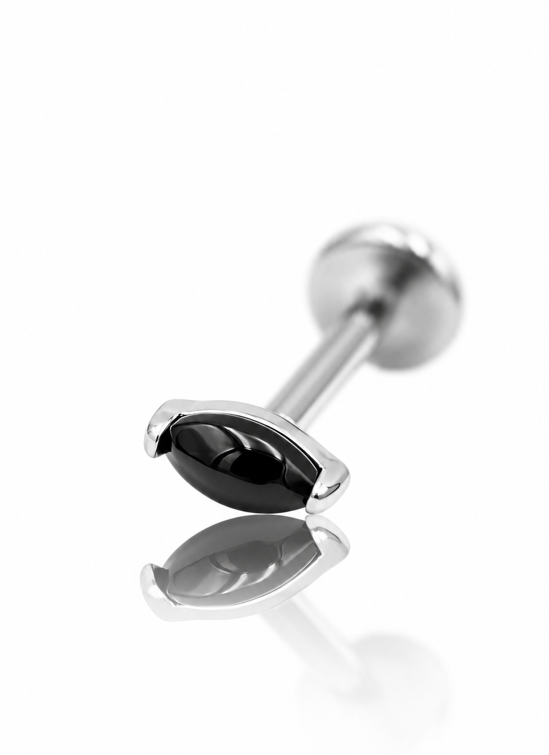 Kolczyk do ucha "1 long stone black" - tytanowy labret z czarnym onyksem