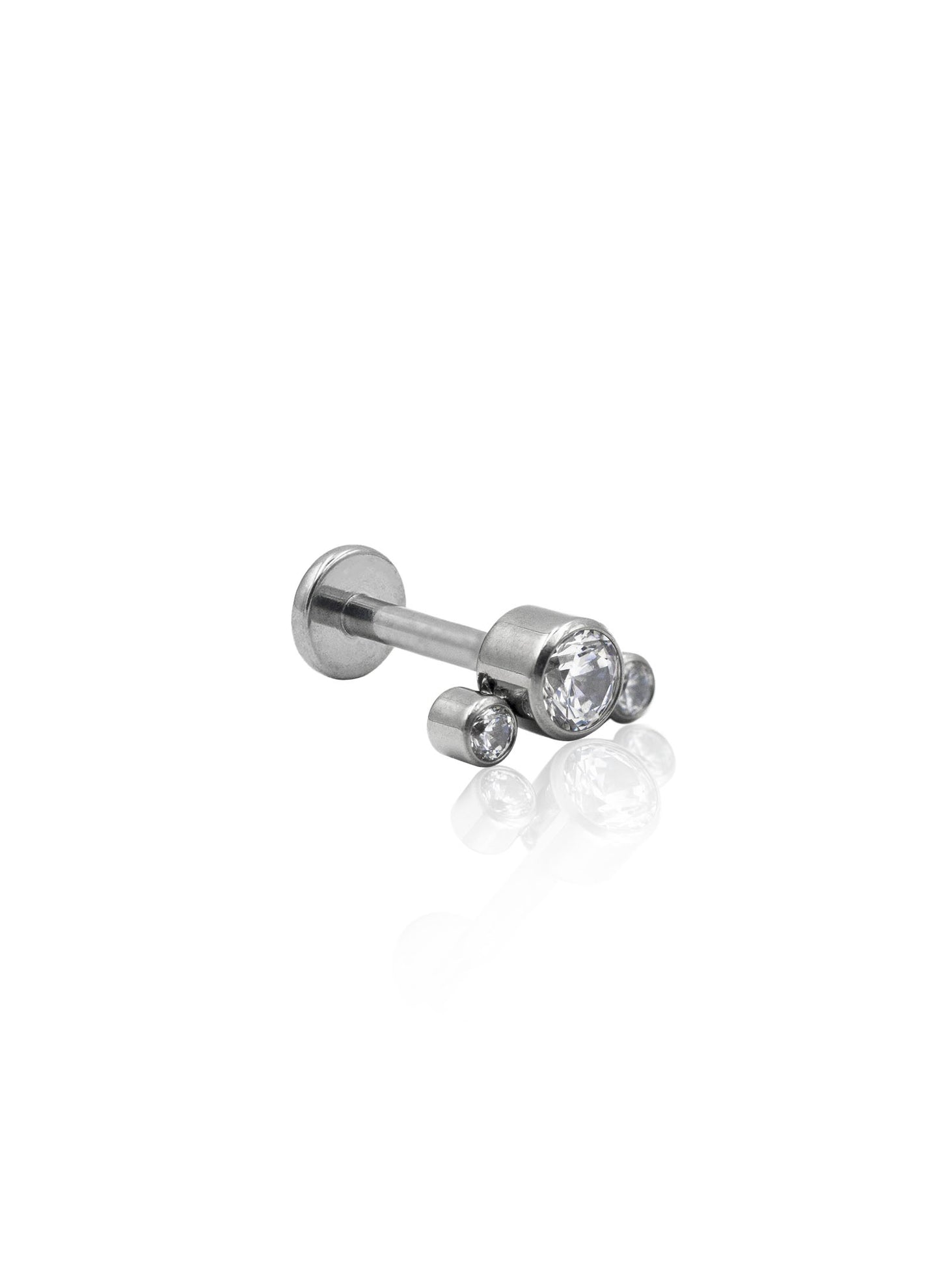 Kolczyl do ucha "Clear trójeczka" - tytanowy labret z cyrkoniami